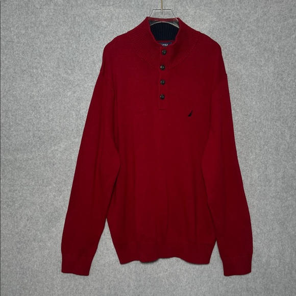 Nautica Mens Red Quarter Button Down Knit Pullover Sweater NWT SZ XL - Picture 1 of 5